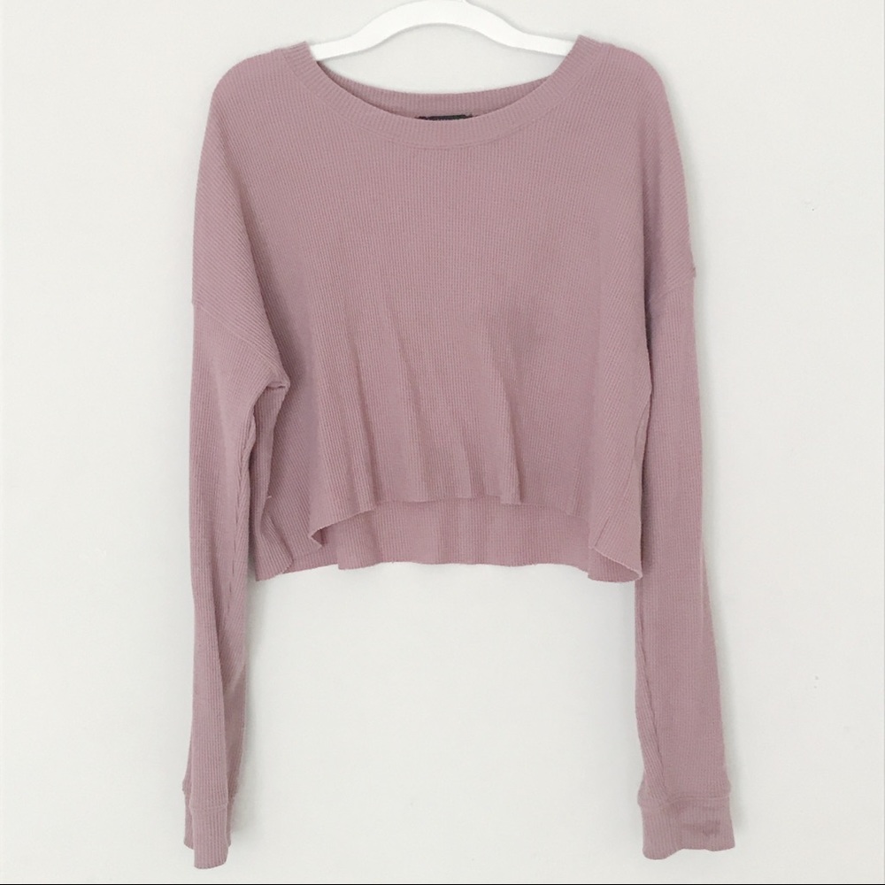 mauve waffle knit crop top